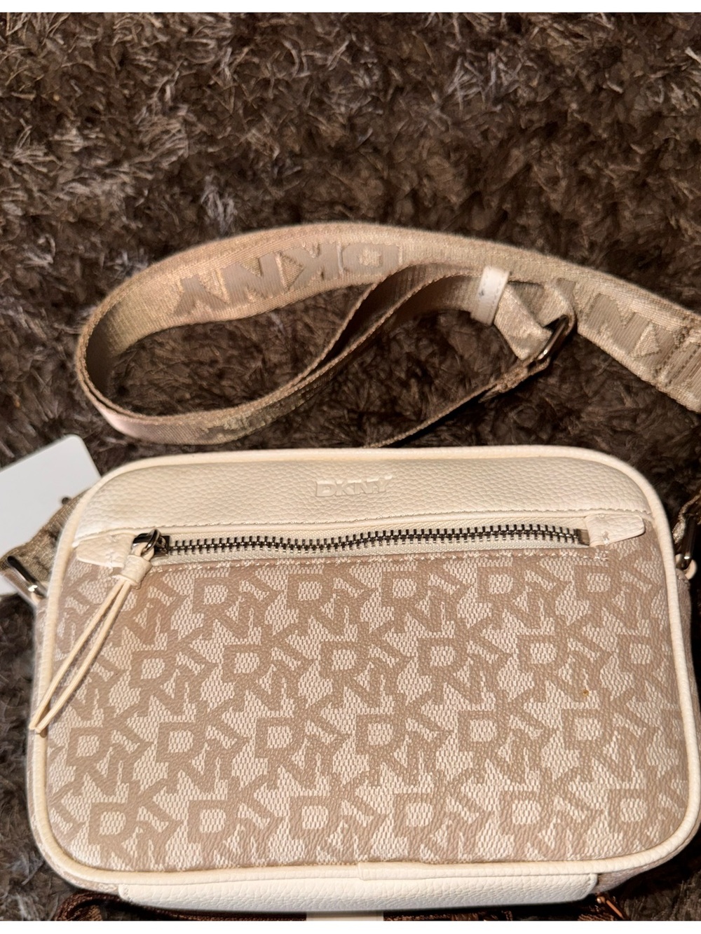 DKNY Bryant Monogram Logo Camera Crossbody Bag Purse Marshmallow Cream NWT